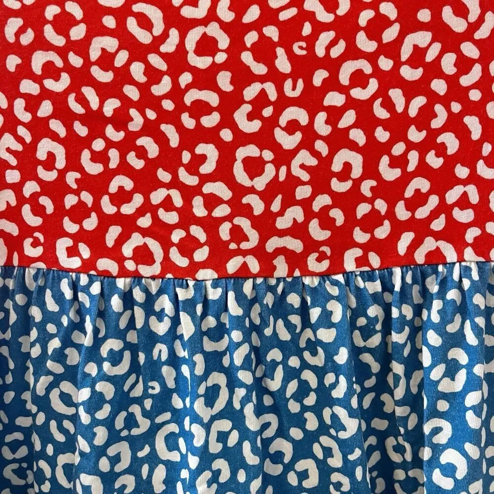 Mini Boden Colorblock Cheetah Print Dress Long Sleeve Ruffle Girls Size 7-8